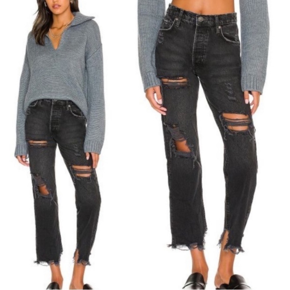 Free People We The Free Obsidian Distressed Tapered Baggy Boyfriend Jeans